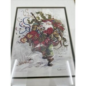 Peggy Abrams "Toys In Tow" Santa Print Signed 10x12"‎ Whimsical Frame Damage